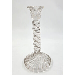 Vtg Clear Glass Twist Rope Spiral 9.25" Taper Candlestick Holder Art Deco MCM